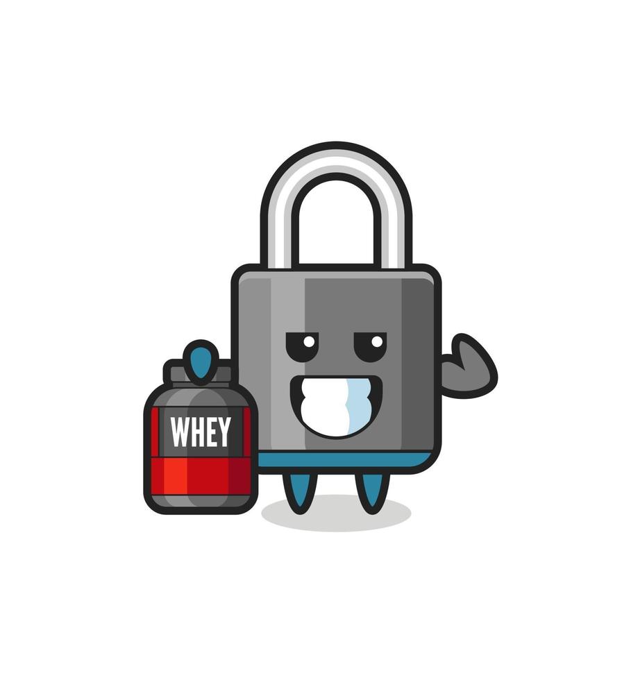 the muscular padlock character is holding a protein supplement vector