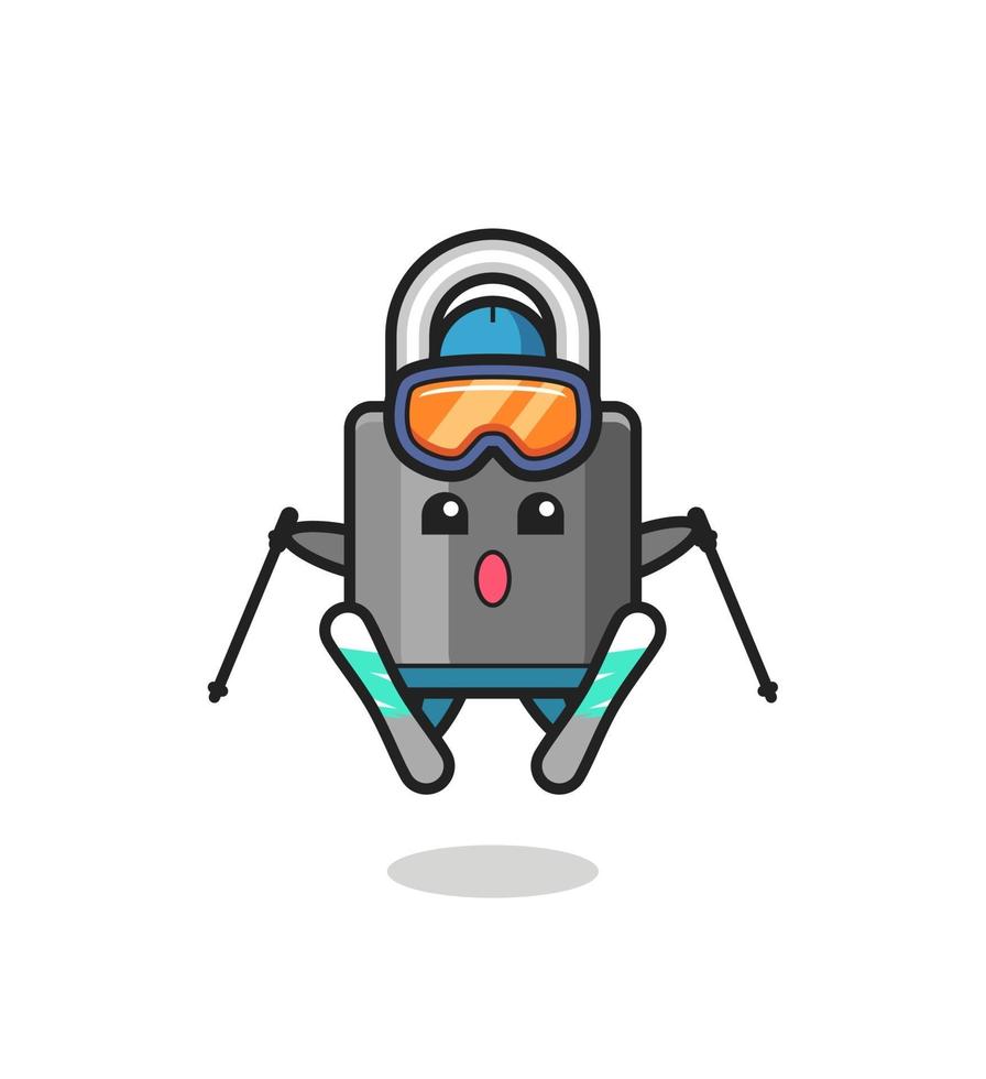 padlock mascot character as a ski player vector