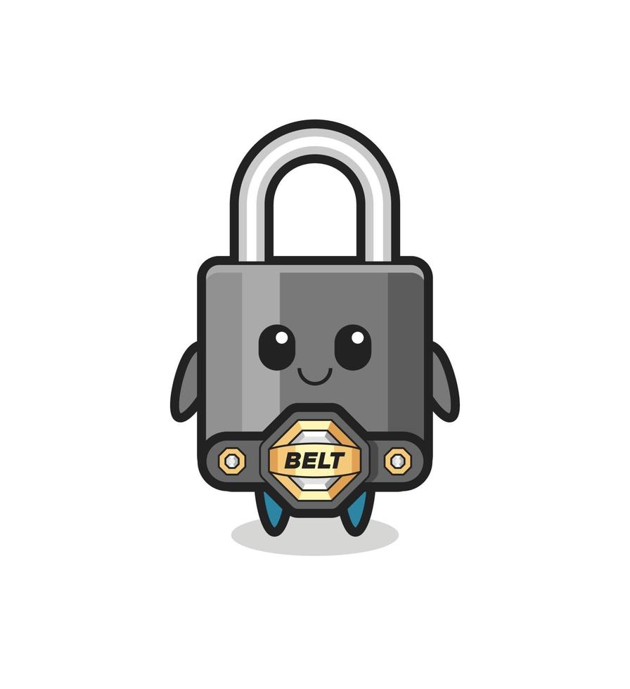 the MMA fighter padlock mascot with a belt vector