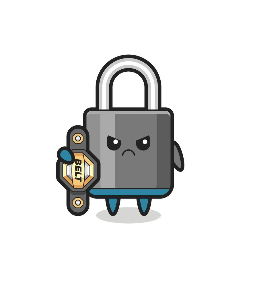 padlock mascot character as a MMA fighter with the champion belt vector
