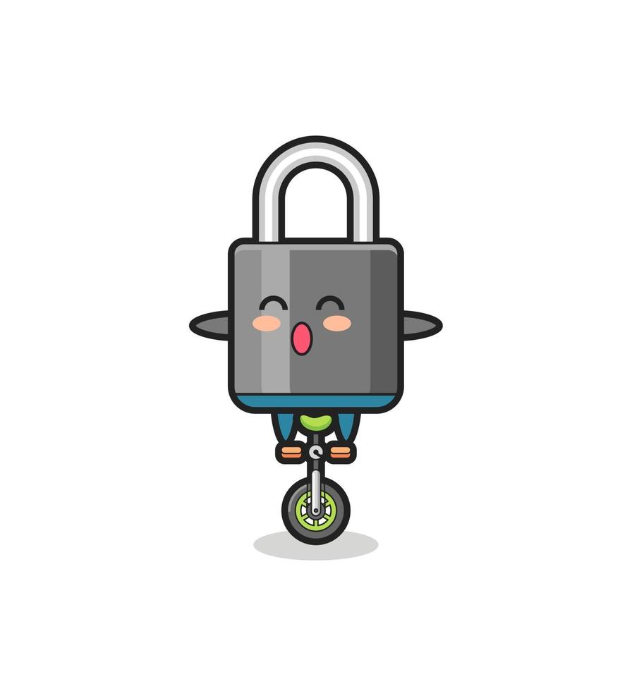 The cute padlock character is riding a circus bike vector
