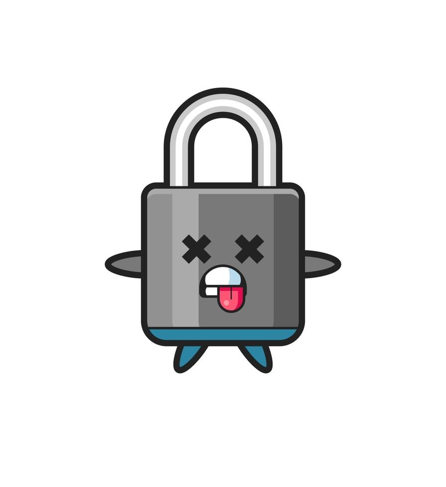 character of the cute padlock with dead pose vector
