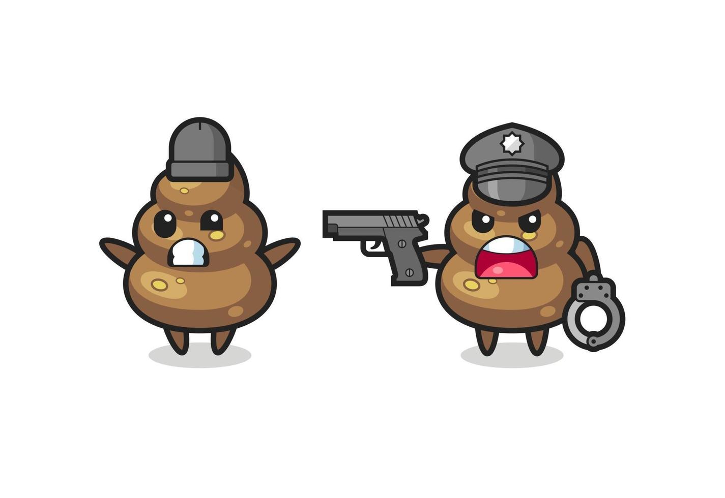 illustration of poop robber with hands up pose caught by police vector