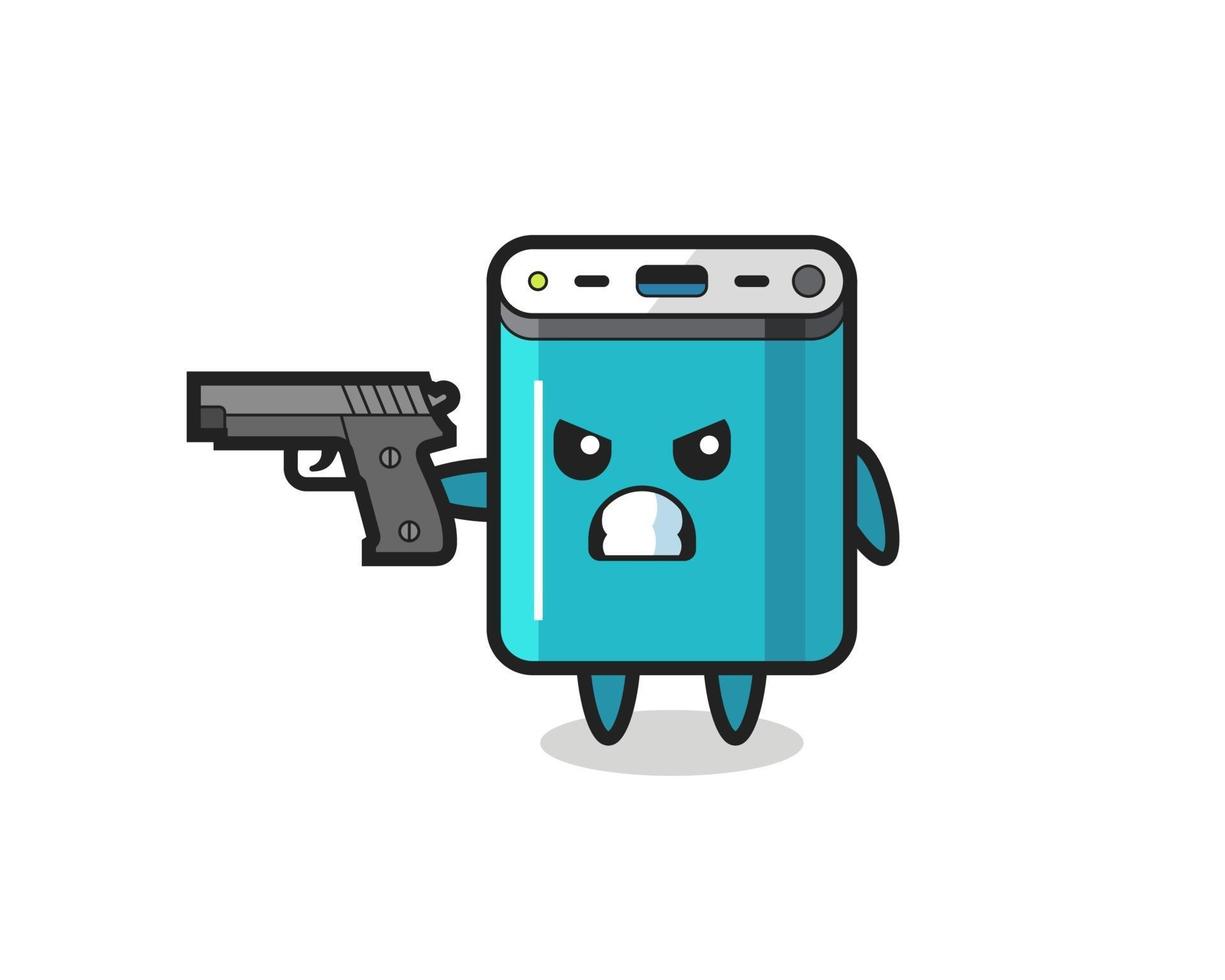 the cute power bank character shoot with a gun vector