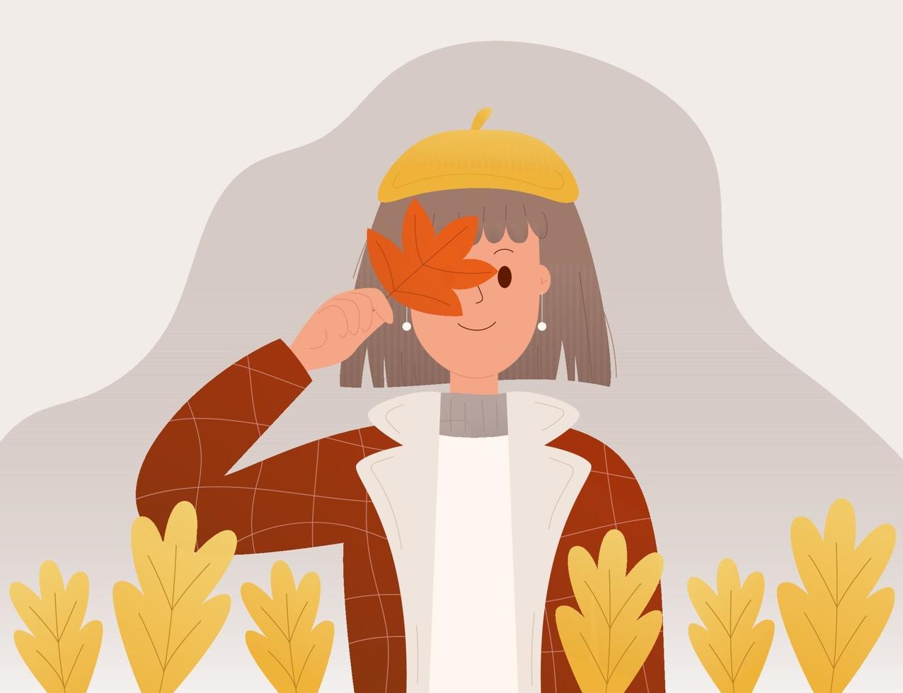 Young girl in autumn coat in flat style vector