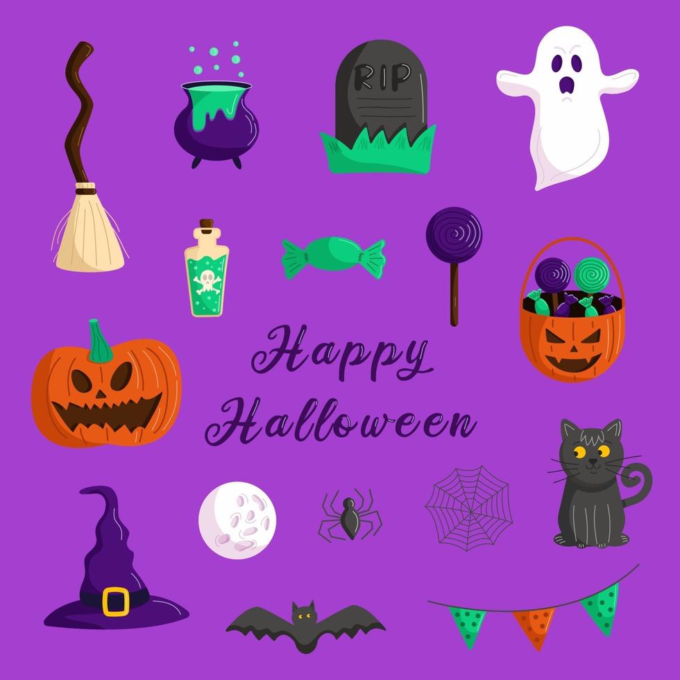 conjunto de elementos de halloween en estilo plano vector