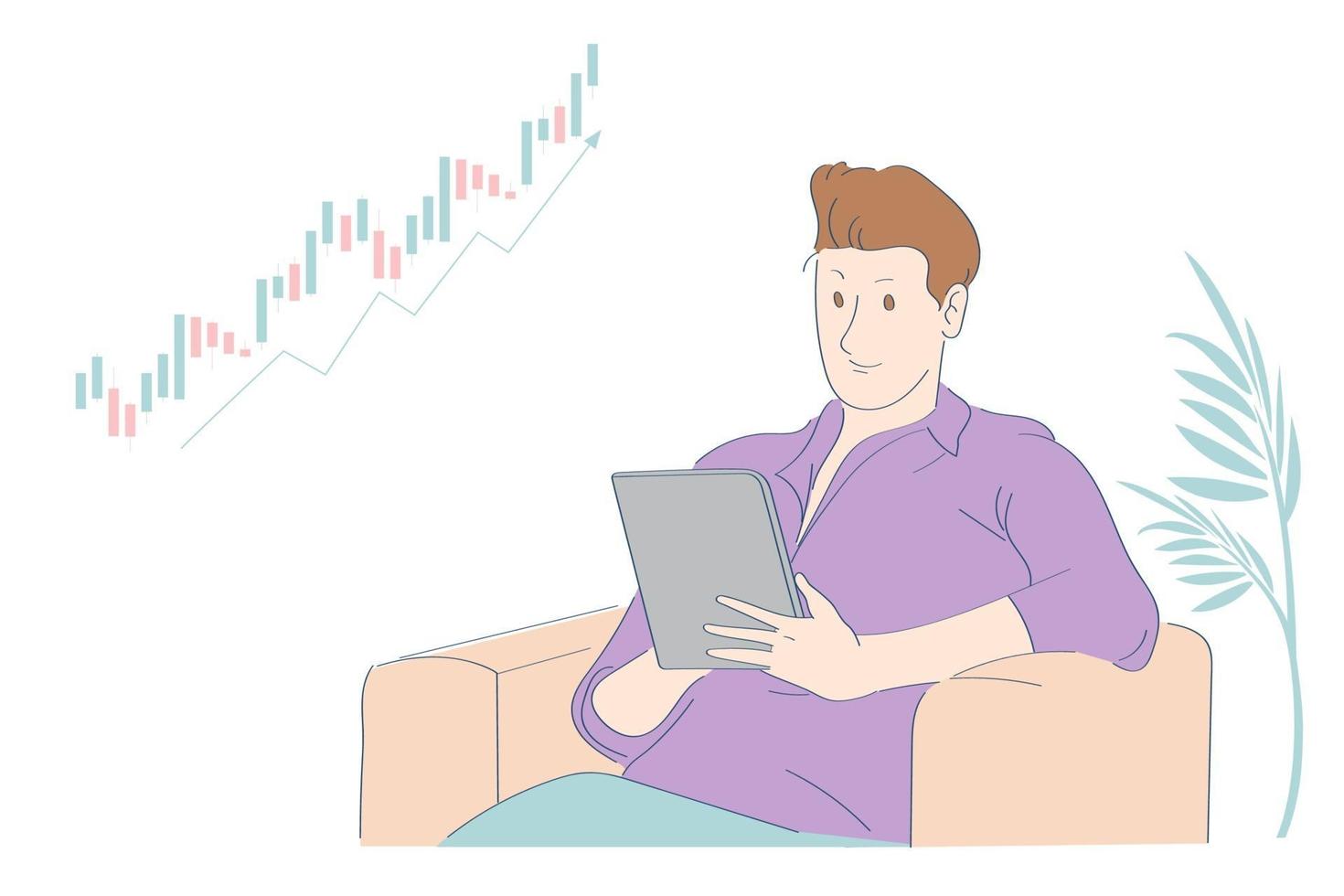 The investor sitting and plan strategy to earn profit vector