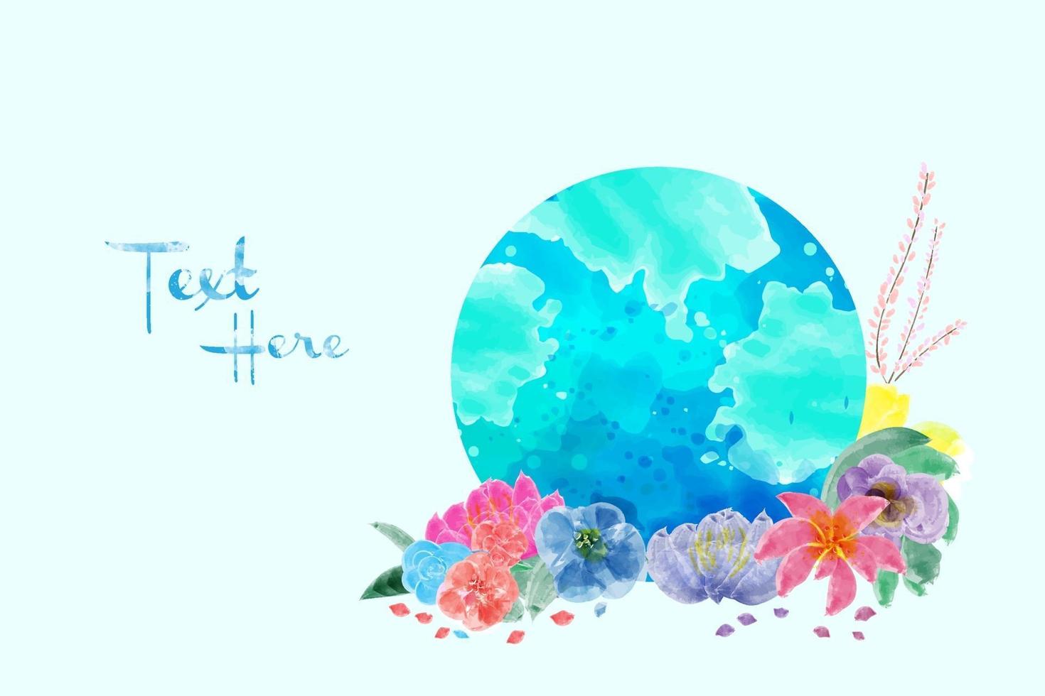 The crystal world with flowers on the soft blue background watercolor vector