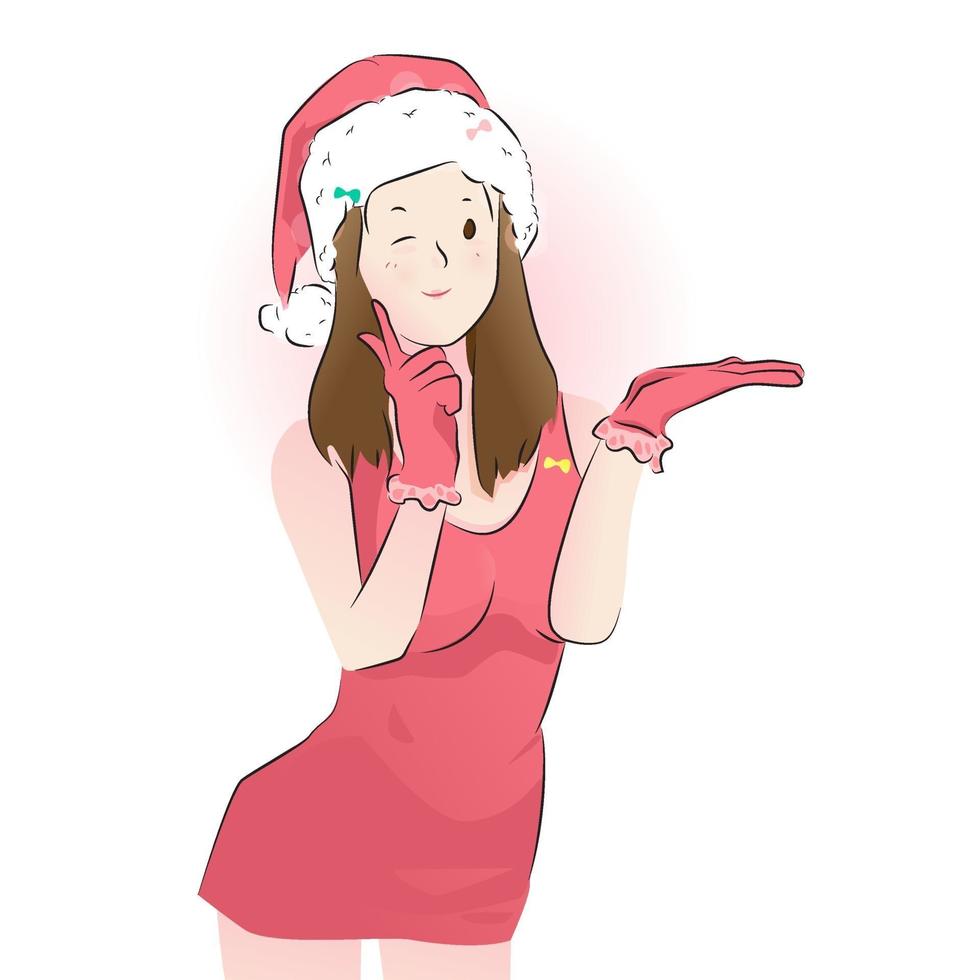 Cute santa claus cosplay by pretty girl vector