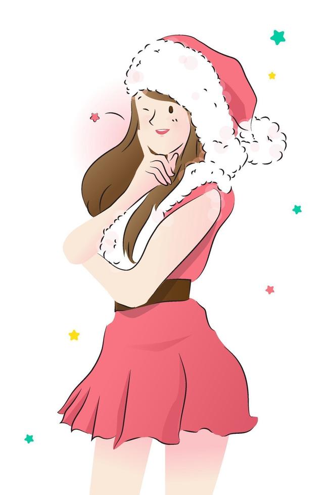 Lindo cosplay de santa claus por ilustración de vector plano de niña bonita