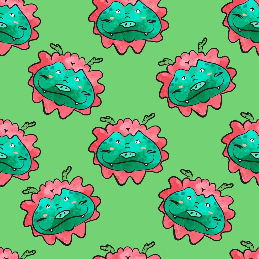 Funny animal dragon cartoon, seamless pattern of wallpaper vector