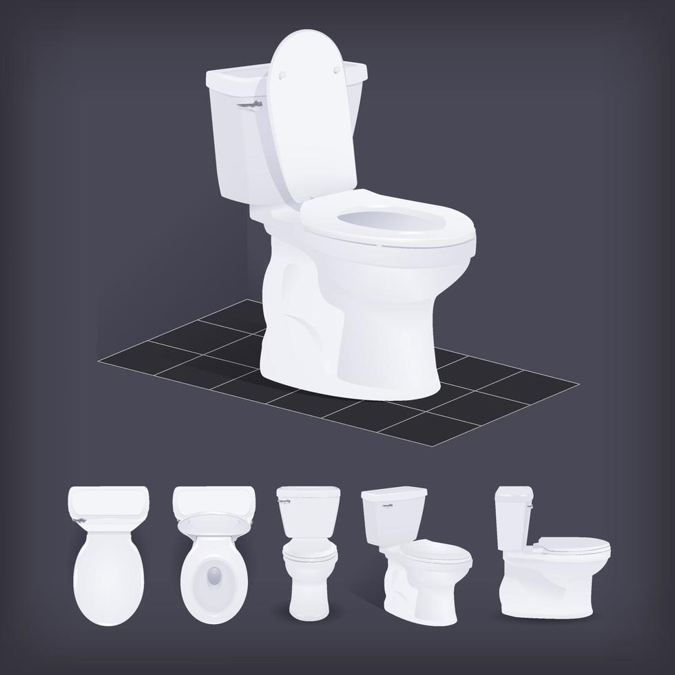 Modern toilet bowl in different view on gray background vector