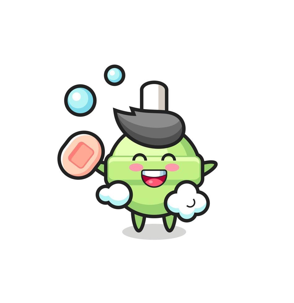 lollipop character is bathing while holding soap vector
