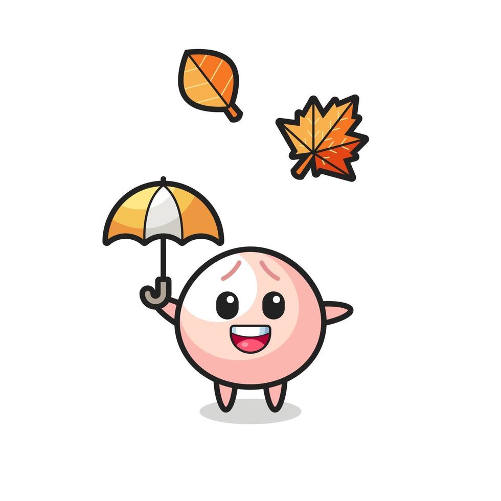caricatura del lindo meatbun sosteniendo un paraguas en otoño vector