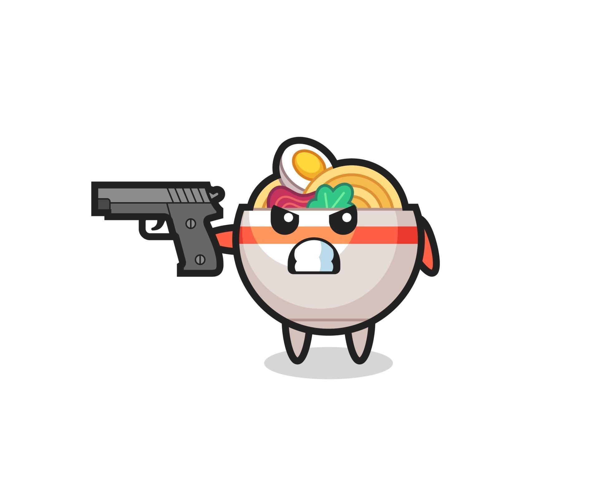 the cute noodle bowl character shoot with a gun 3435653 Vector Art at