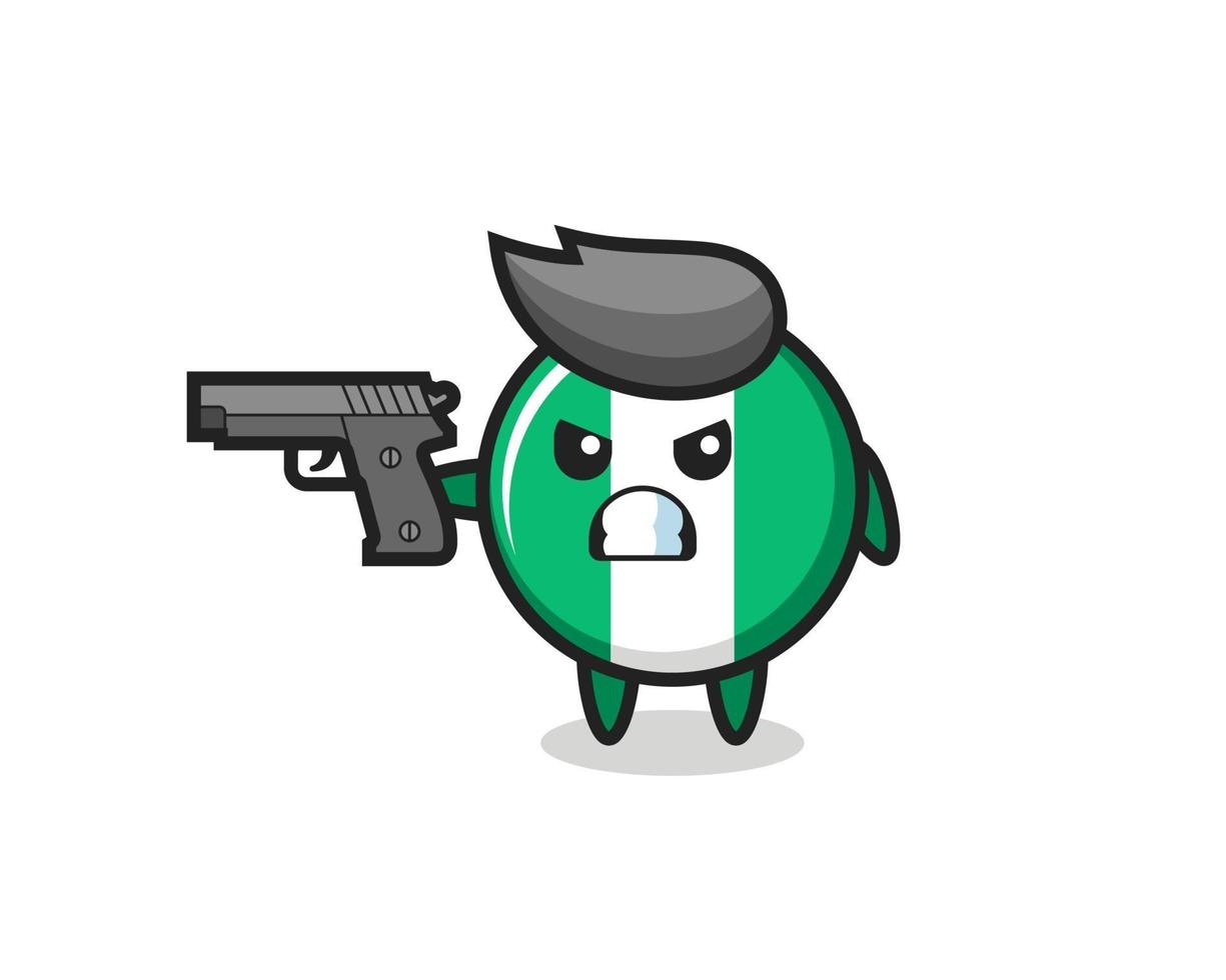 the cute nigeria flag badge character shoot with a gun vector