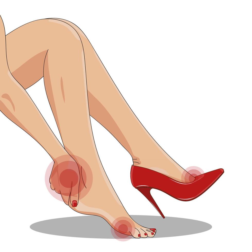 concepto de dolor de pie. piernas femeninas en tacones altos vector