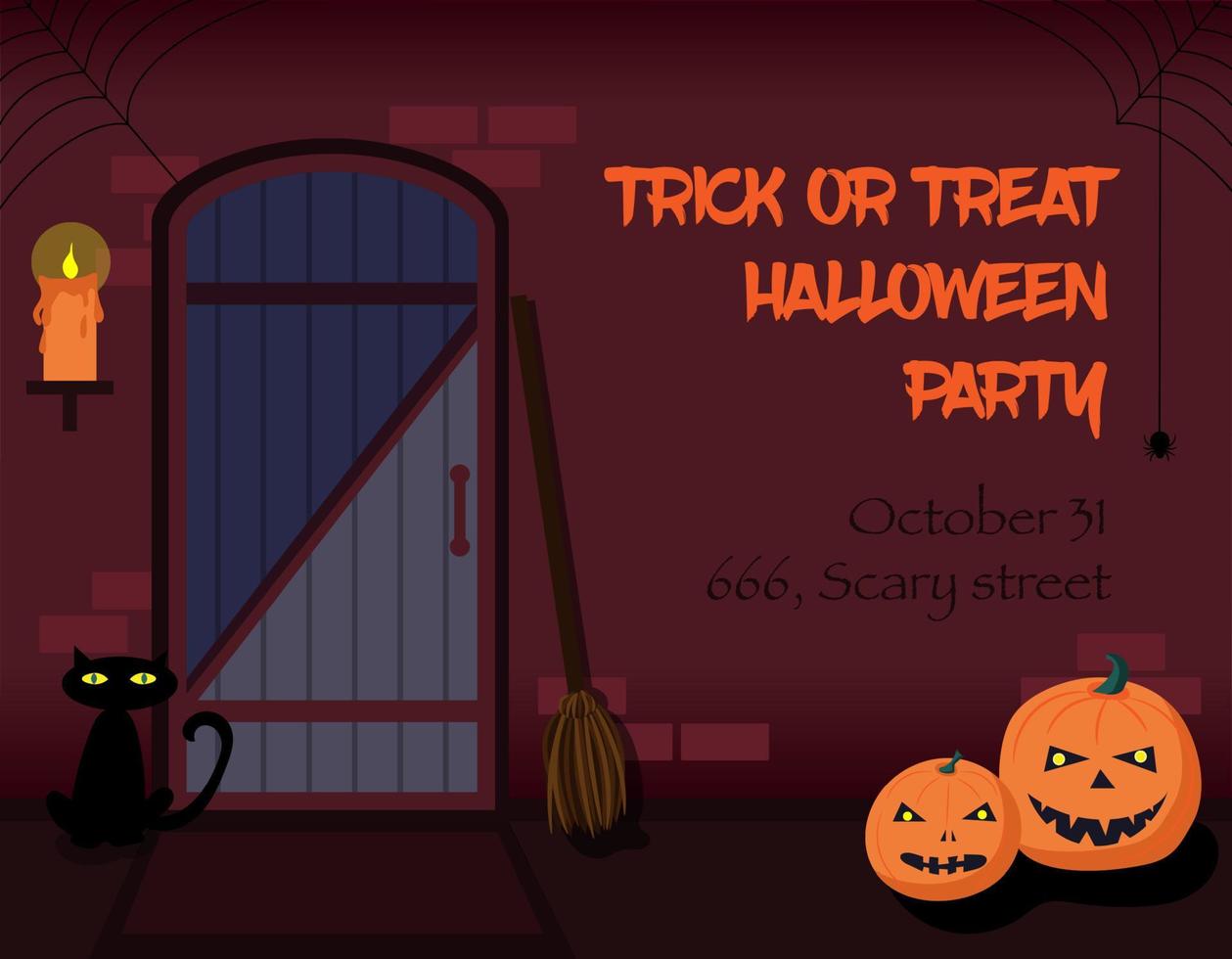 Trick or treat Halloween party invitation. vector