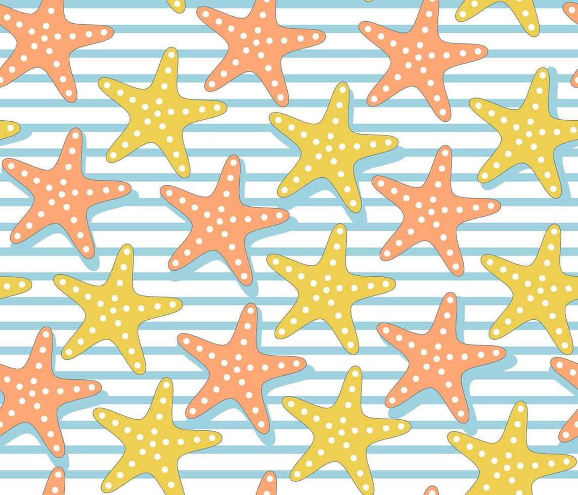 Colorful pattern with nautical stripes and starfish. vector