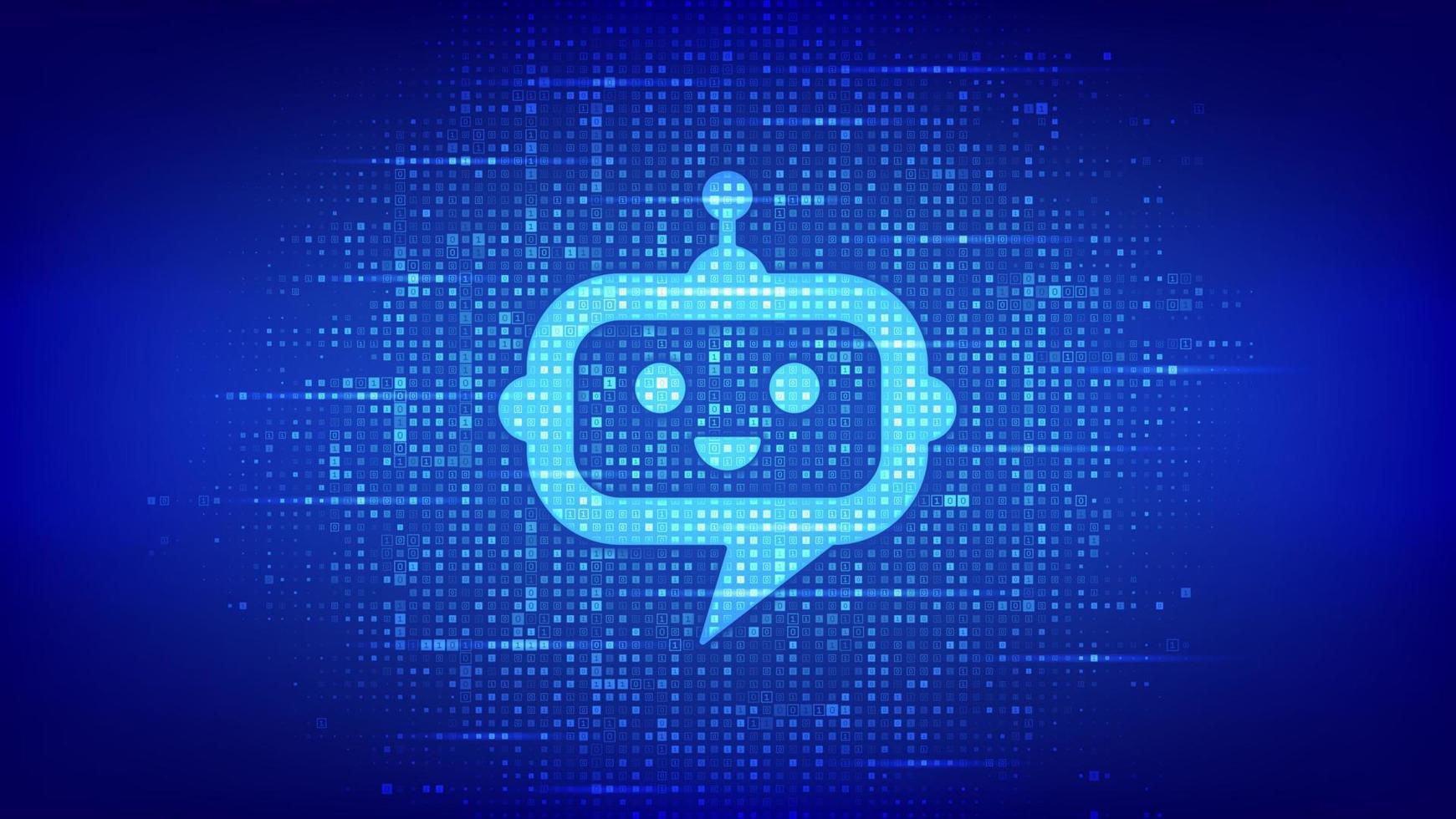 Signo de icono de cabeza de robot chatbot hecho con código binario. vector