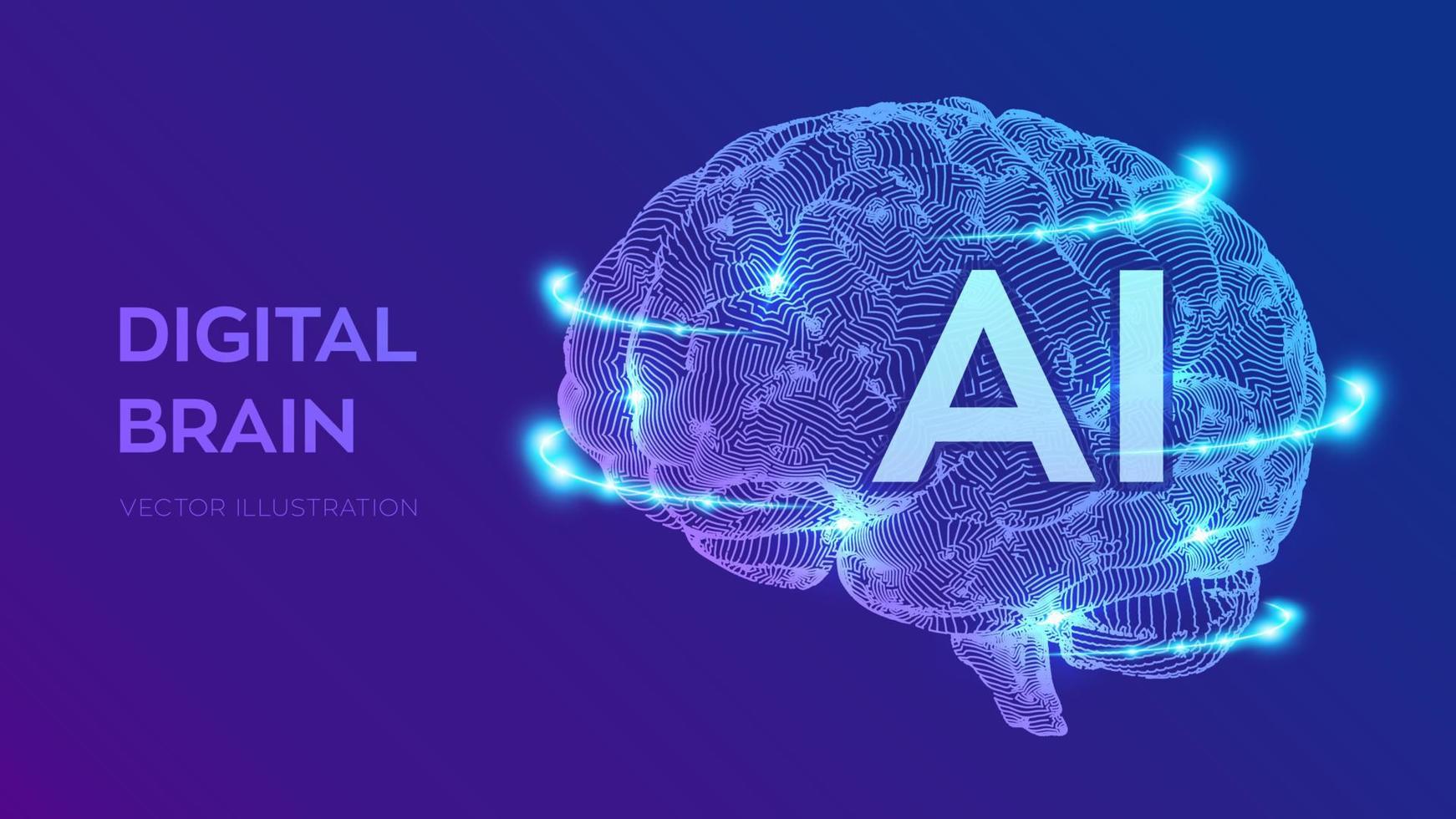 Brain. Digital brain. 3D Science and Technology concept. vector
