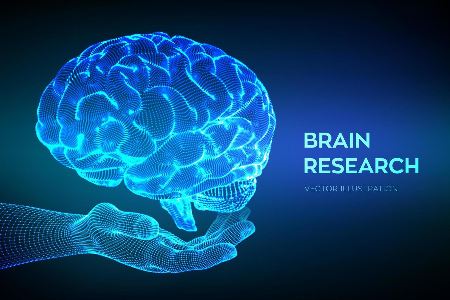 Brain. Human brain research. 3D Science and Technology concept. vector