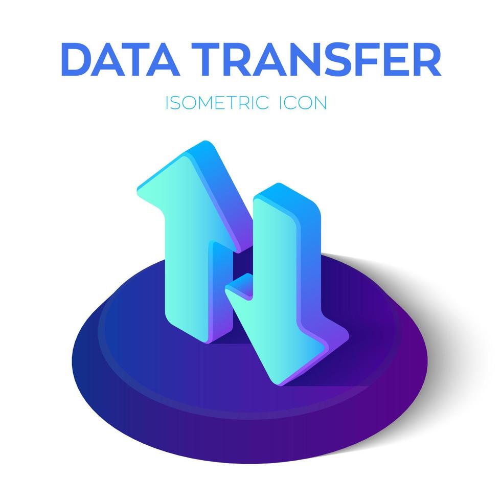 icono isométrico de transferencia de datos. Flechas de carga de descarga isométrica 3d. vector