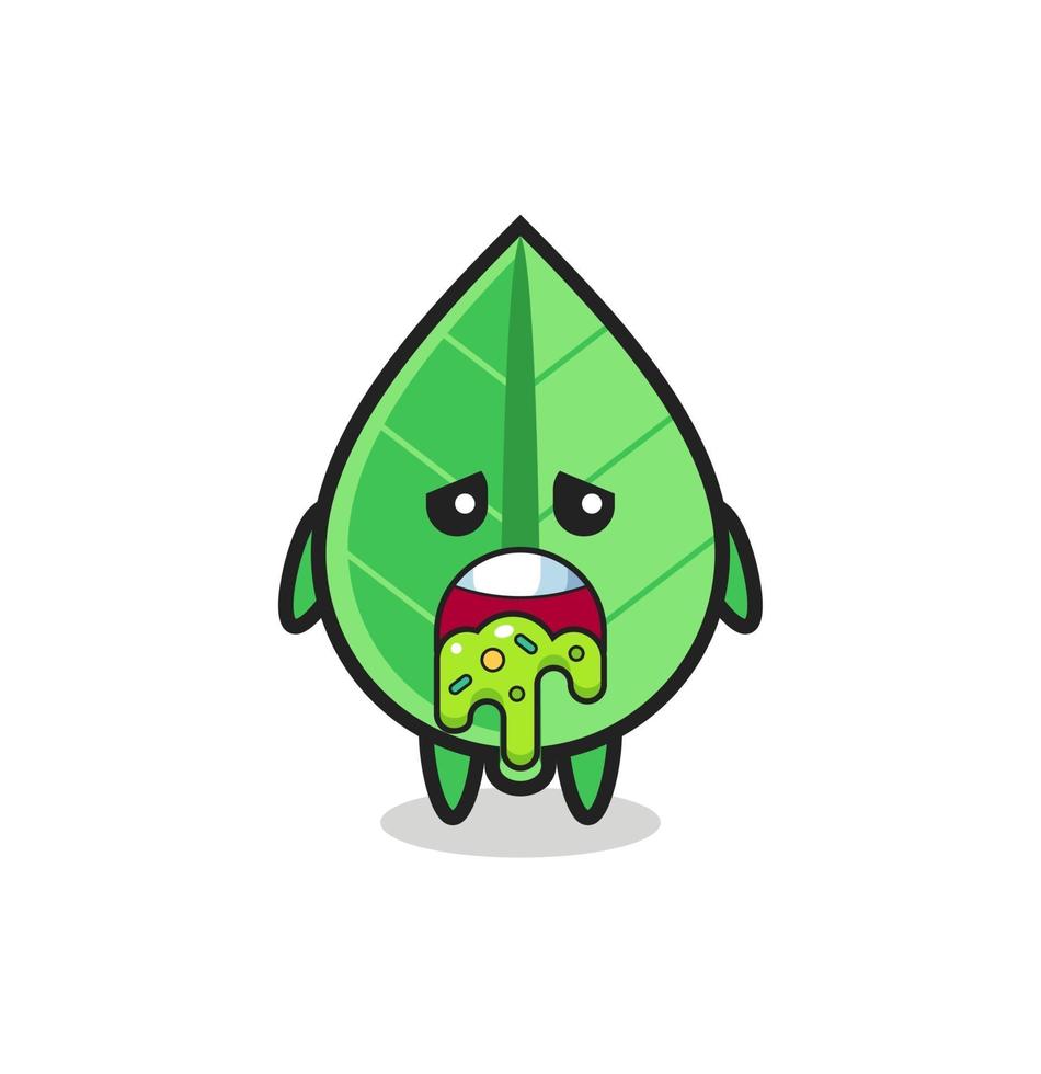 the cute leaf character with puke vector