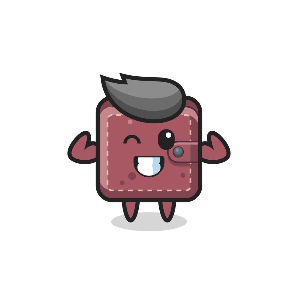 the muscular leather wallet character is posing showing his muscles vector