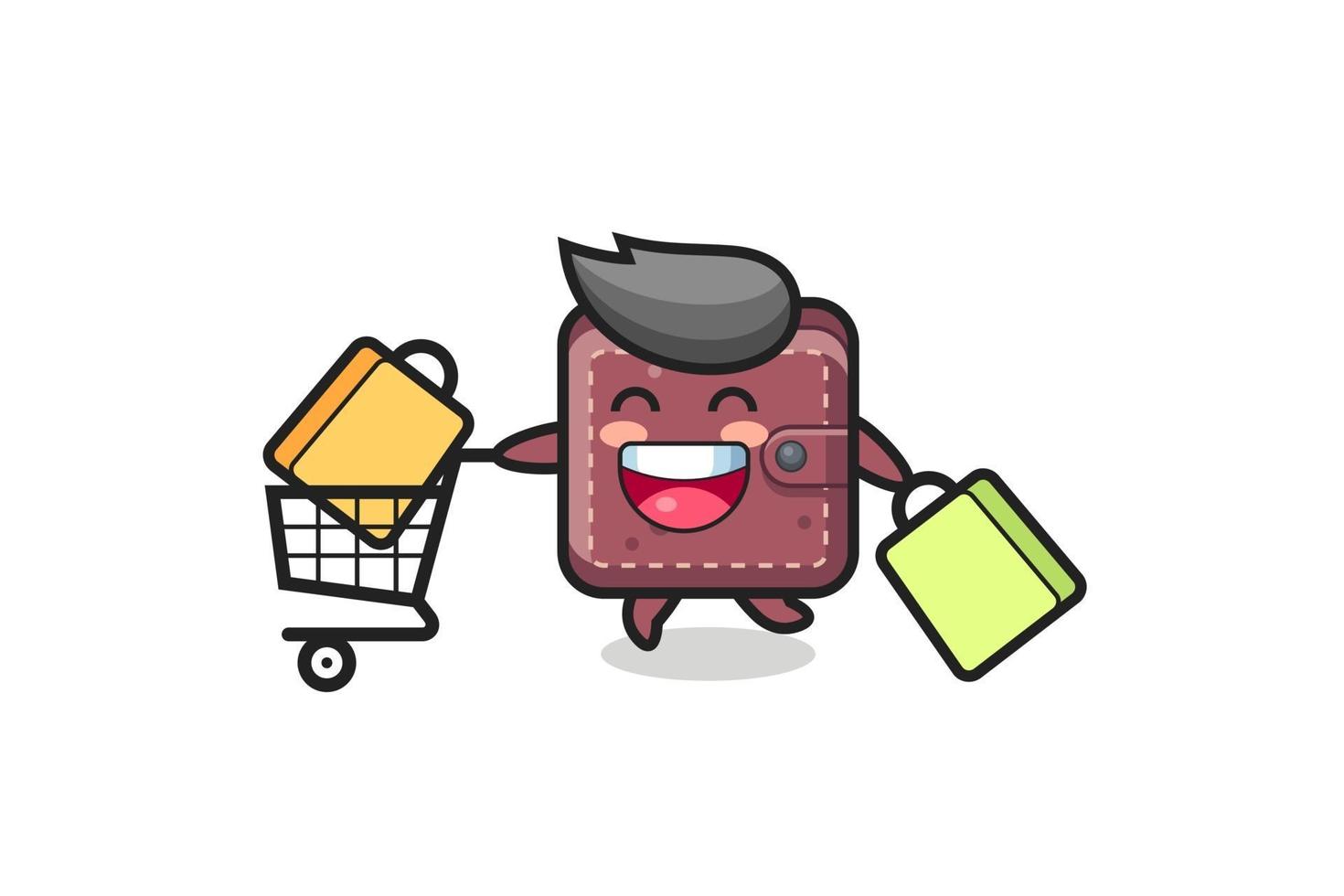 black Friday illustration with cute leather wallet mascot vector