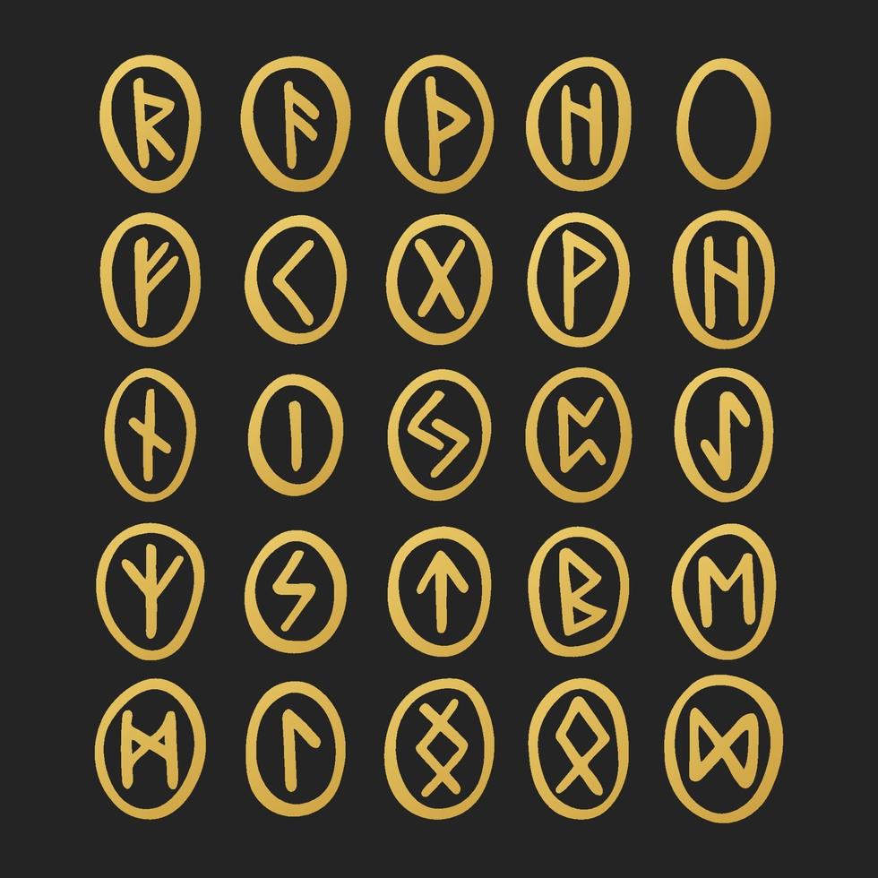 Scandinavian magic runes fortune teller prediction Golden coloured vector