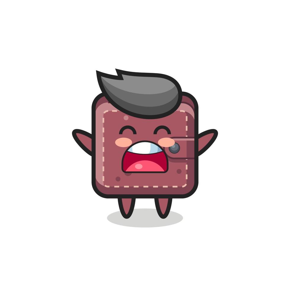 cute leather wallet mascot with a yawn expression vector