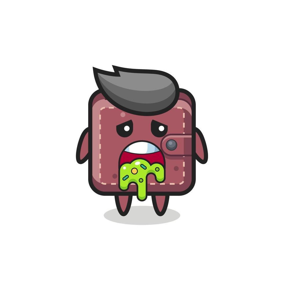 the cute leather wallet character with puke vector