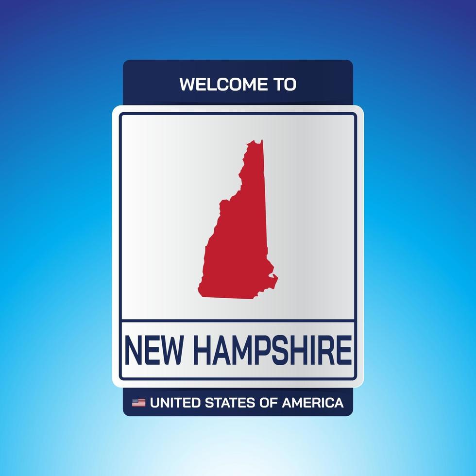 El letrero de Estados Unidos de América con mensaje, New Hampshire y mapa. vector
