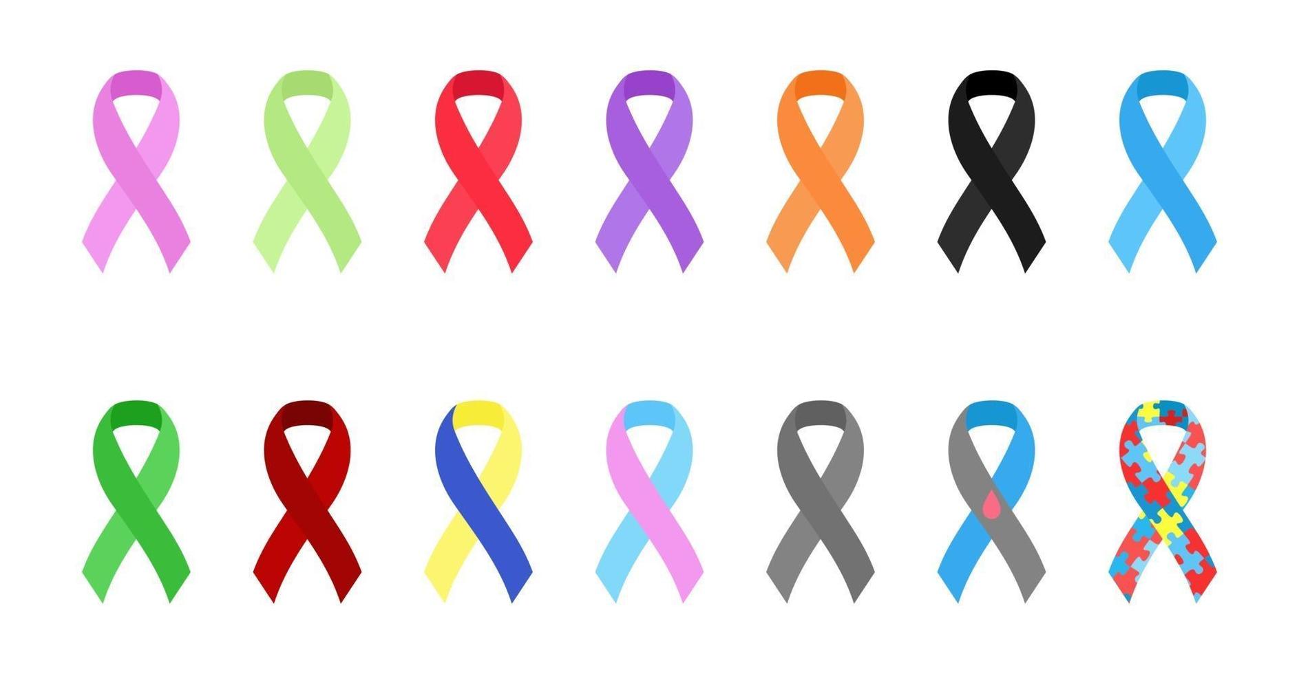 Awareness ribbons set. Symbol of support and solidarity vector