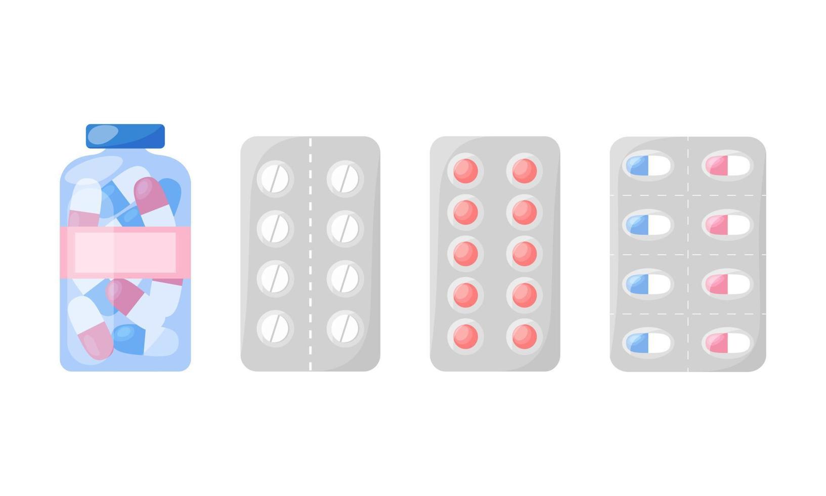 Medicines set. Pharmacy products isolated vector