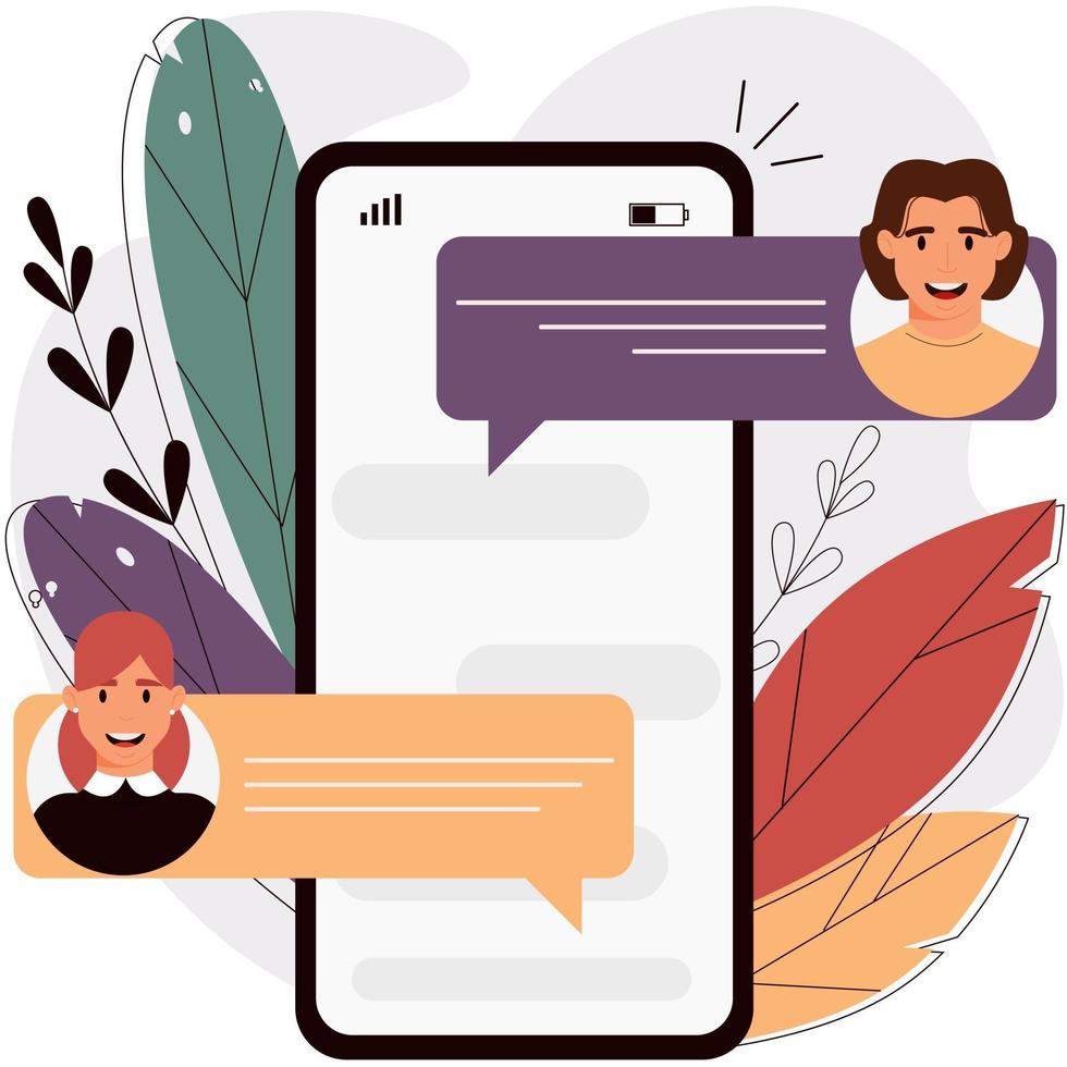 mensajes de chat en línea en la pantalla del teléfono inteligente. concepto de mensajería vector