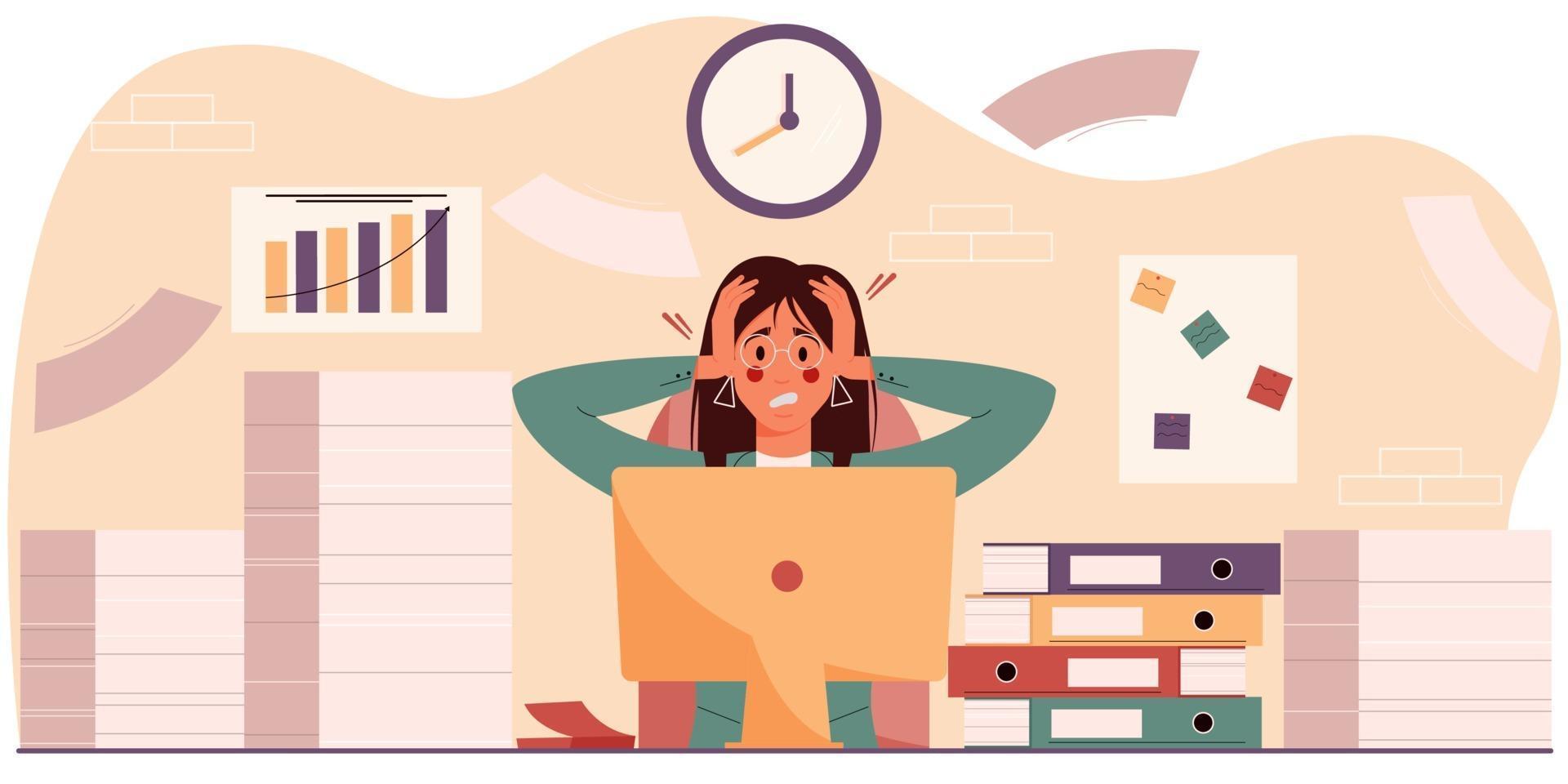 The concept of professional burnout, overwork at work. vector