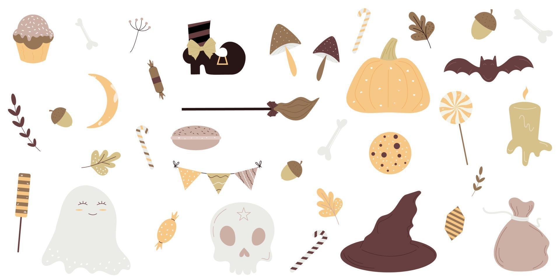 Halloween holiday cute element set on a white background. vector
