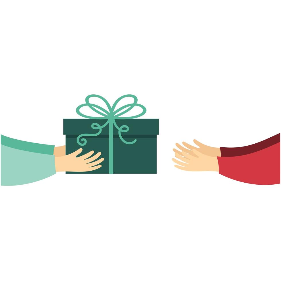 hands pass the gift other hands. side view vector