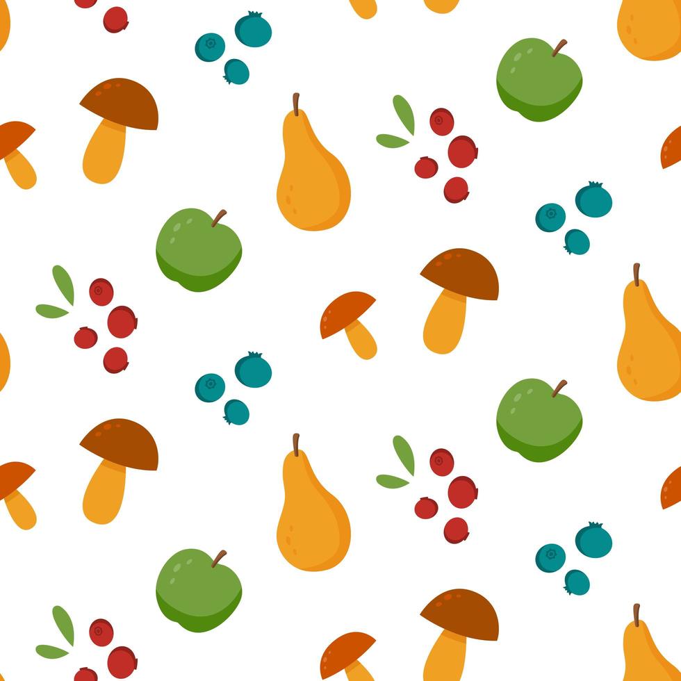 seamless pattern autumn. mushrooms, apples and pears vector