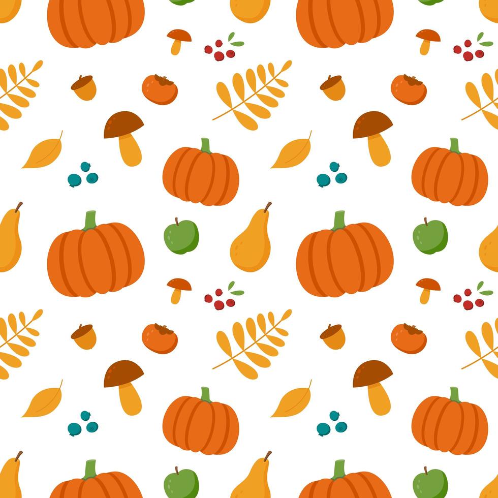 seamless pattern autumn. pumpkin mushrooms foliage vector