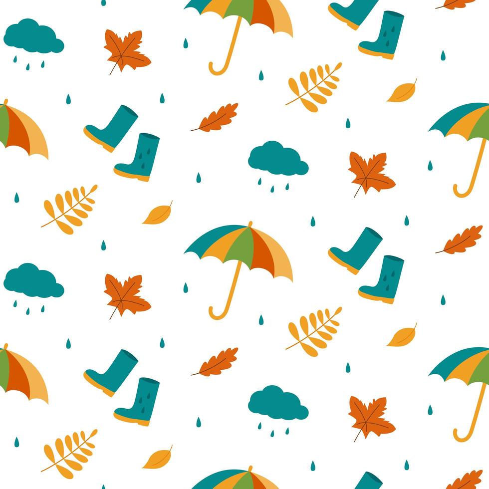 seamless pattern rain. umbrella, boots vector