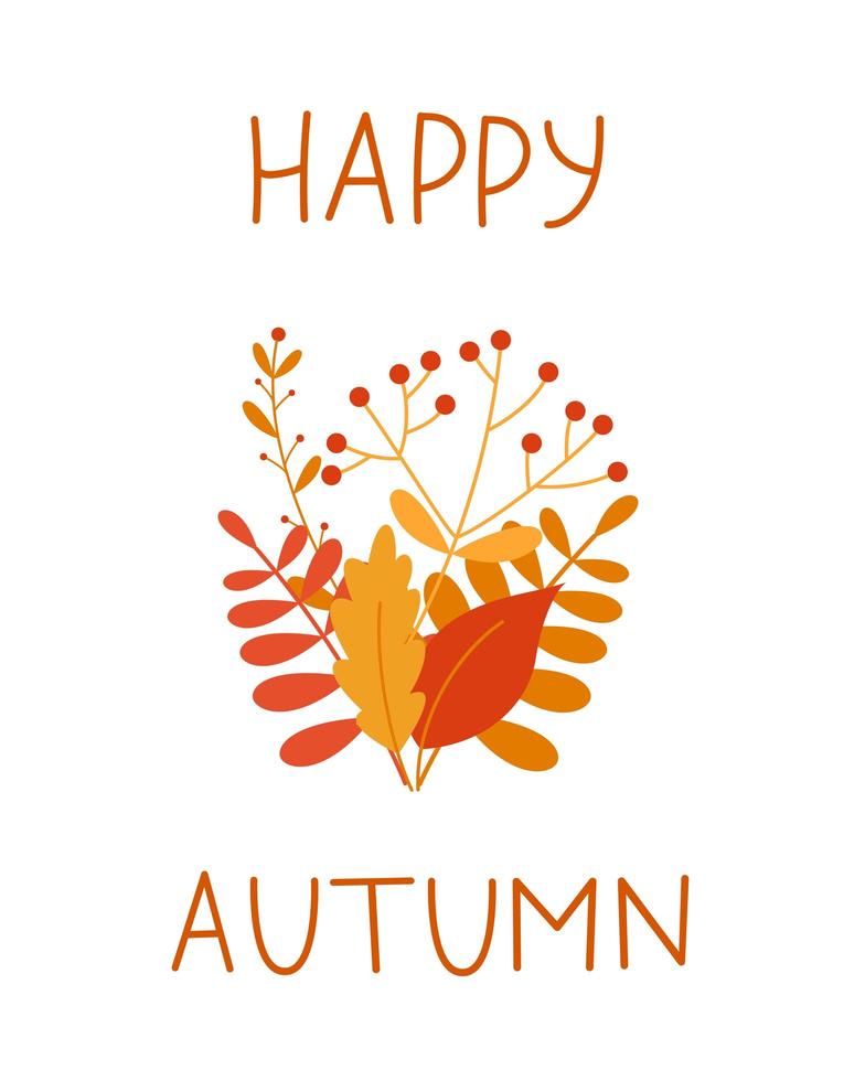 happy autumn card with bouquet of leaves vector