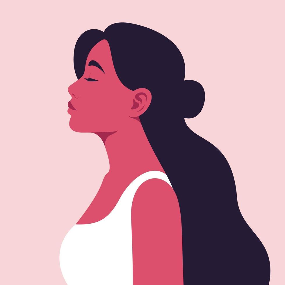 retrato, de, un, mujer joven, en, perfil vector