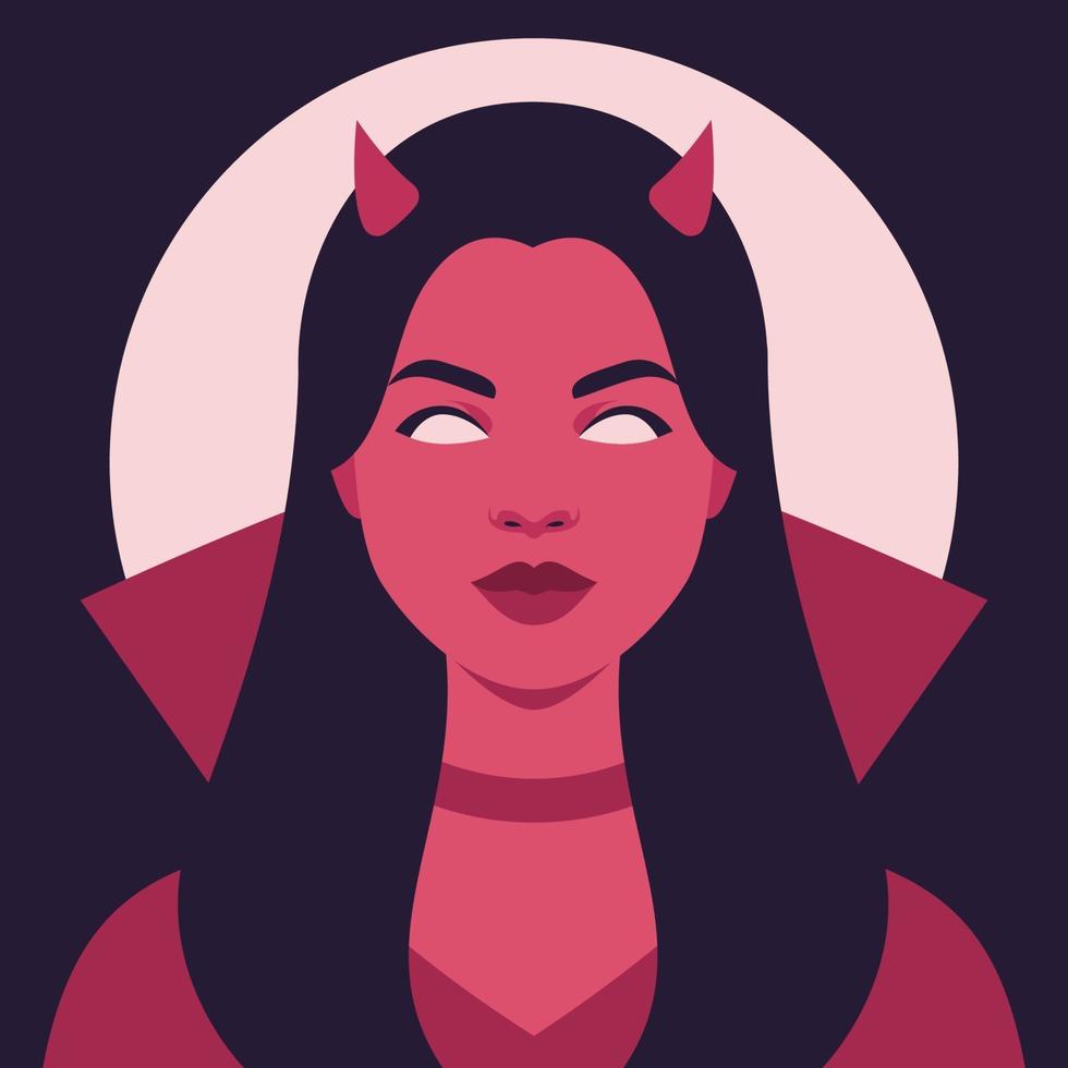 Young woman in devil costume on the background of the full moon vector