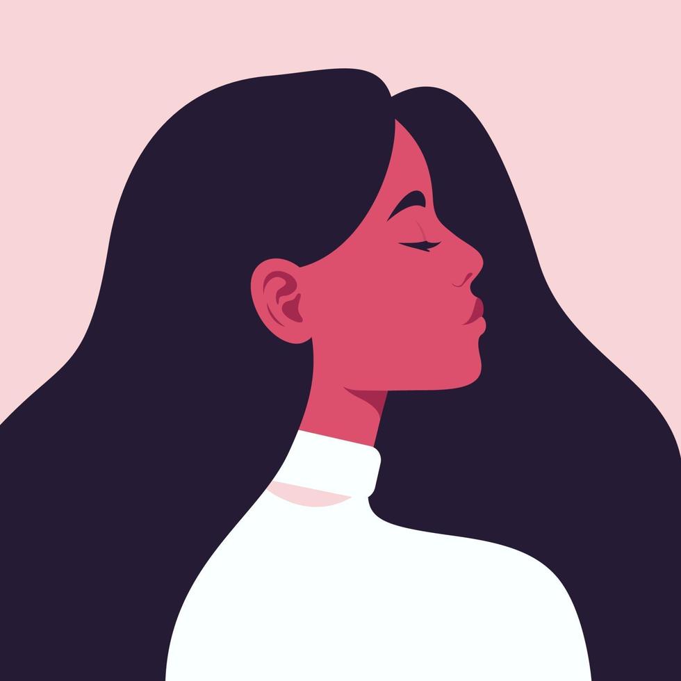 retrato, de, un, mujer joven, en, perfil vector