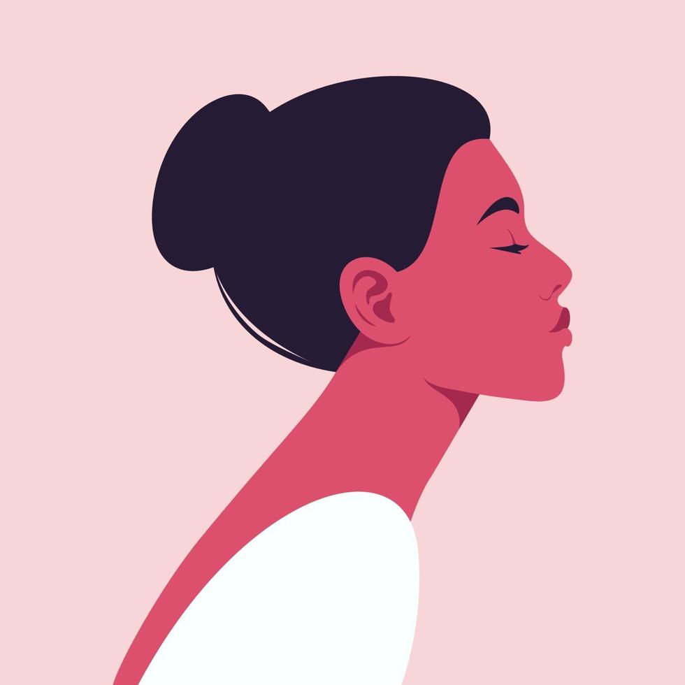 retrato, de, un, mujer joven, en, perfil vector