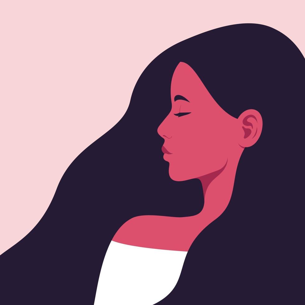 retrato, de, un, mujer joven, en, perfil vector