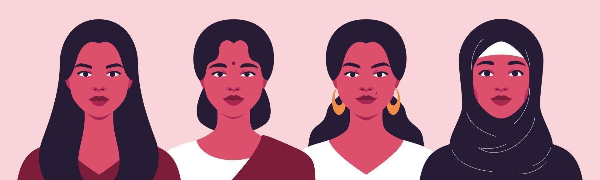 A group of women of different nationalities. Sisterhood concept vector